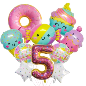 Ice cream and donut themed birthday party balloon set with number 5 in pastel colors