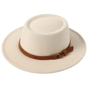 Vintage Flat Top Fedora Hat Wide Brim Cotton Polyester Felt Jazz Cap With Leather Belt Tassel For Women Men