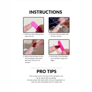 30pcs deep red press-on nail kit with pink buffer and glue stickers application guide