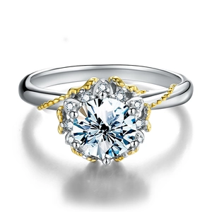 Moissanite flower engagement ring in 925 sterling silver with two-tone vine design