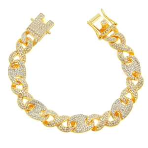 Iced out gold Cuban link bracelet with full diamond pavé and secure clasp closure