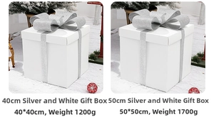 Silver Christmas gift boxes with sparkling ribbons in 40cm and 50cm sizes