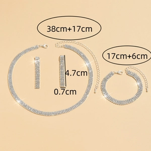 Elegant silver bridal jewelry set with sparkling rhinestones and detailed dimensions