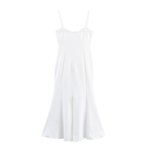 Elegant white satin cowl neck dress with thin straps and a mermaid fishtail silhouette
