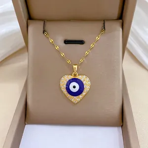 Evil Eye Heart Pendant Necklace Stainless Steel Titanium Steel Copper Zircon Micro Inlaid Elegant Jewelry For Women