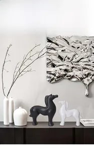 Set of 2 minimalist black and white ceramic horse sculptures for modern home decor
