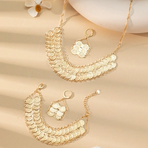 24k gold plated double-row coin jewelry set with necklace bracelet and earrings