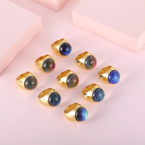Fashion Ring Oversized 316L Titanium Steel Gold Plated With Colorful Galaxy Glass Stone For Women Vintage Exaggerated
