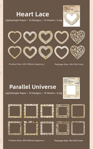 Detail of vintage hollow lace paper borders for scrapbooking in heart and square shapes