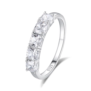Elegant S925 sterling silver ring with five square-cut zircons in a minimalist band