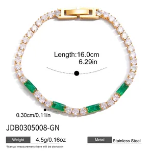 Bracciale tennis in acciaio inossidabile 18K con zircone bianco e pietre verdi rettangolari