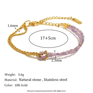 18K gold plated stainless steel twist chain bracelet with purple natural stones