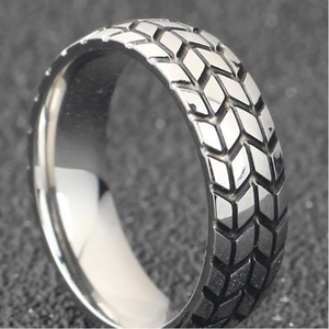 Tire Tread Texture Alloy Ring For Men And Women 3D Carved Industrial Punk Style Jewelry Retro Motorcycle Band