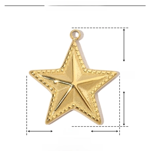 Detailed view of 20mm gold stainless steel star pendant dimensions and weight specifications