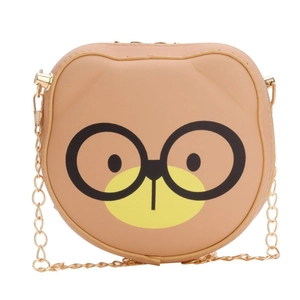 Cartoon bear crossbody bag for girls in khaki PU leather with gold chain strap