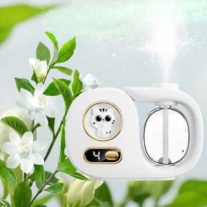 Automatic white cat aromatherapy diffuser with LED display and fine mist spray nozzle