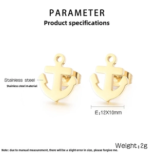 Detailed specs for 12x10mm anchor studs in polished gold-plated stainless steel