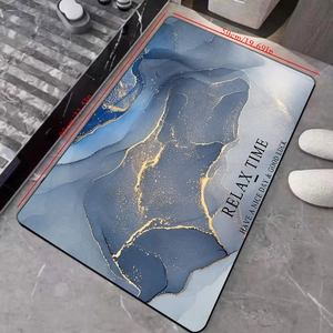 50x80cm blue marble diatomaceous earth bath mat with gold lines and relax time text