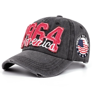 Vintage washed 1964 America embroidery baseball cap in charcoal grey with distressed details