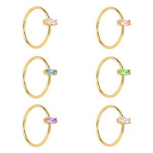 Marquise Cut Colorful Cubic Zirconia Ring 18K Gold Plated Copper Minimalist Thin Band Fashion Jewelry For Women