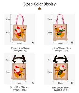 Size specifications and weight details for striped and antler handle Christmas gift bags