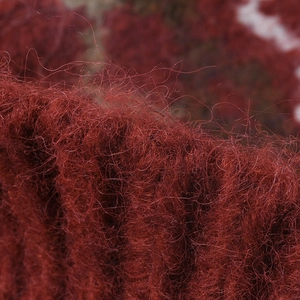 Deep red thick knit beanie hat for women featuring a warm and fluffy mohair texture