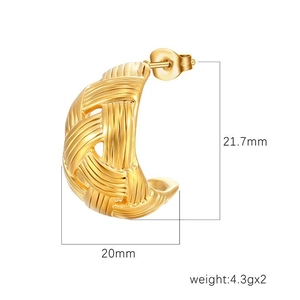 18K gold plated mesh textured half-hoop earrings for women with detailed measurements