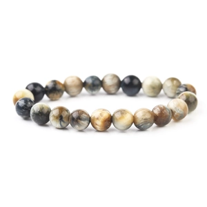 Handcrafted bracelet with natural round tiger eye stone beads in blue and brown hues