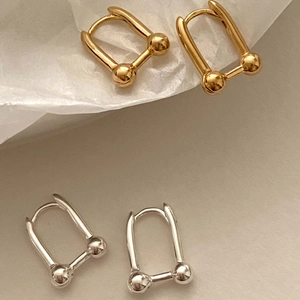 Minimalist 925 sterling silver geometric U-shaped earrings with ball ends in gold and silver