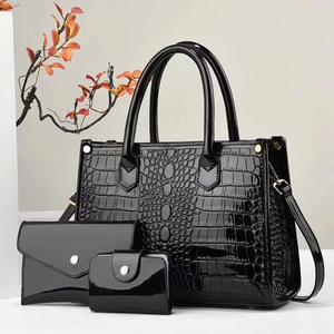 Sacs À Main Pour Femmes En Cuir PU À Motif Crocodile Avec Pochette Enveloppe Et Porte Cartes Sacs Fourre Tout Brillants