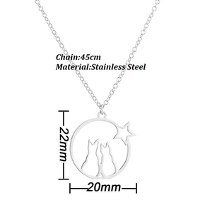 Silver stainless steel cat and star pendant necklace with 45cm chain for couples