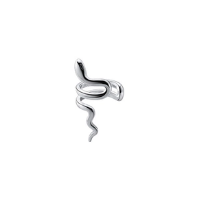 Silver wrap-around snake ear cuff with textured body and polished finish for non-pierced ears