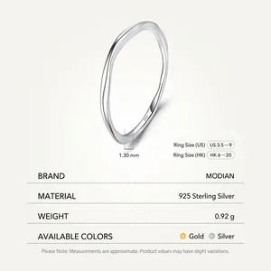 Minimalist S925 sterling silver wavy texture ring with 1.30mm width in gold and silver