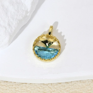 Gold-plated ocean dolphin tail pendant necklace with blue crystal and micro zircon inlay