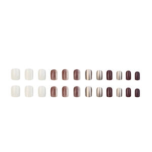 Set of 24 gradient press-on nails in white and brown metallic tones for daily wear
