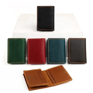 Vintage Genuine Cowhide Leather Card Holder RFID Blocking Retro Handmade Card Case Wallet For Men Women Snap Closure