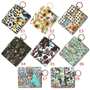 Silicone bead keychain wallet set with printed PU leather card holders in 8 Western styles