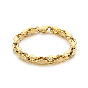 Polished gold geometric rhombus chain link bracelet for men with classic lobster clasp