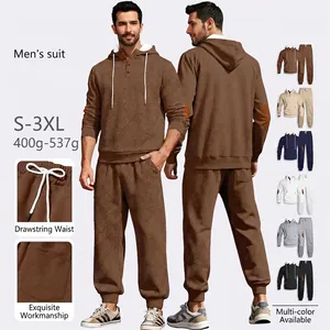 Sweat À Capuche Et Pantalon Homme Survêtement Décontracté Texture Gaufre Jacquard Hoodie Joggers Coudières