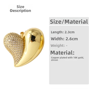 Detail of 18K gold plated heart earring with dimensions and clear zircon inlay