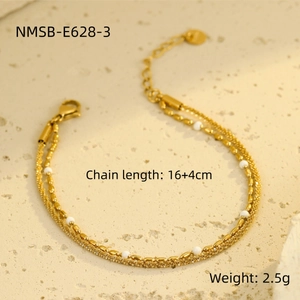 Detail of 18K gold stainless steel bracelet with white beads showing 16+4cm chain length