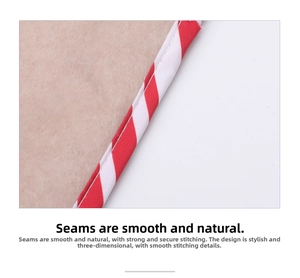 Detailed close-up of Christmas placemat showing neat red and white striped piping and stitching
