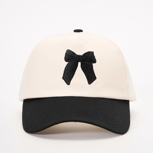 Cappellino Da Baseball Ricamato Con Fiocco Colore A Contrasto Poliestere Regolabile Protezione Solare Cappello Moda Casual Per Donne