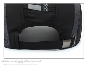 Detail of adjustable metal buckle and breathable mesh on quick-dry outdoor sport cap