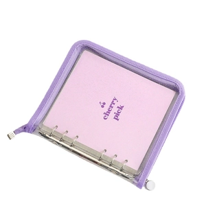 Purple PVC glitter binder notebook with 6-ring metal clips and cherry pick theme cover