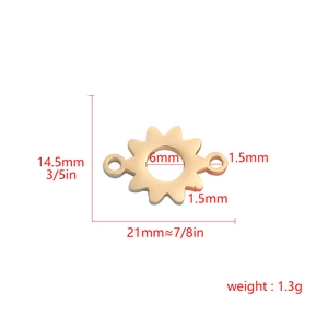 Polished rose gold stainless steel sunflower DIY jewelry connector with dual loops