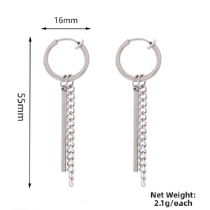Silver cross earrings technical drawing showing 55mm length and 16mm diameter size details