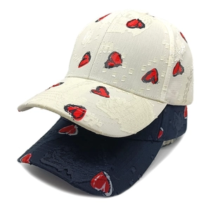 Valentine Heart Pattern Baseball Cap Distressed Retro Style Sun Protection Adjustable Polyester Hat For Women