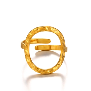 Minimalist open adjustable ring in gold finish with hammered oval texture design