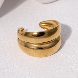 Polished chunky 18k gold plated stainless steel open ring with a wide minimalist design